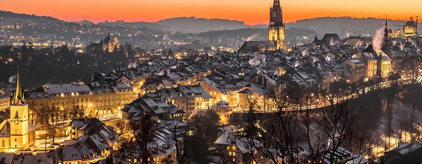Bern's majestic Old Town at dusk.