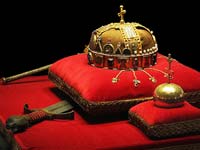 The holy crown of Hungary, on display at the Hungarian Parliament