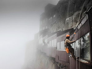 People working at Aiguile du Midi in Chamonix, France