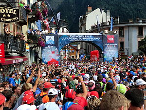 Behind the starting line about 3:37 pm at the UTMB in Chamonix in 2013