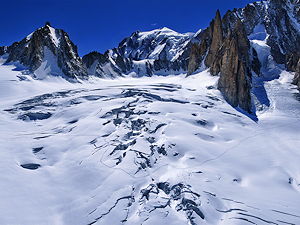 View across crevasse field of the Geant Glacier