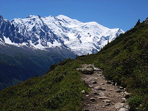 A view of Mont Blanc from the Tour du Mont Blanc,