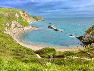 The beautiful Lulworth Cove is a short drive from Sandbanks