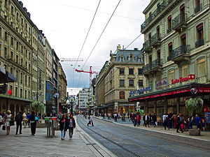 The shopping street Rue de la Croix d'Or in Geneva