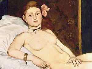 Edouard Manet's Olympia was displayed in the Salon of the Academy des Beau Arts in 1865.