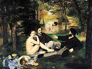 Edouard Manet's Dejuner sur l'herbe was rejected from the 1863 Salon but shown in the Salon des Refuses (Salon of the Refused).