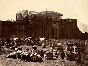 The imposing walls of the Shaniwar Wada, in a photograph from 1860