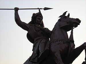 An equestrian statue of Bajirao I in the Shaniwarwada complex