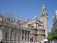 The exterior of Seville's cathedral, with the Giralda on the right hand side