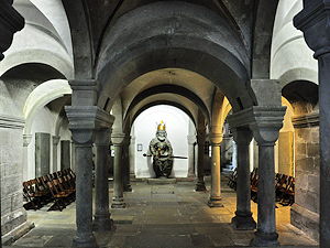 Zurich Grossmunster Crypt with original Charlemagne statue (15tch century)